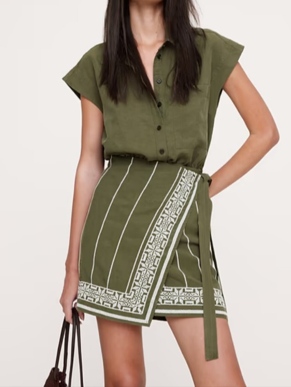 New Banana Republic Embroidered Tencel Linen Wrap Dress